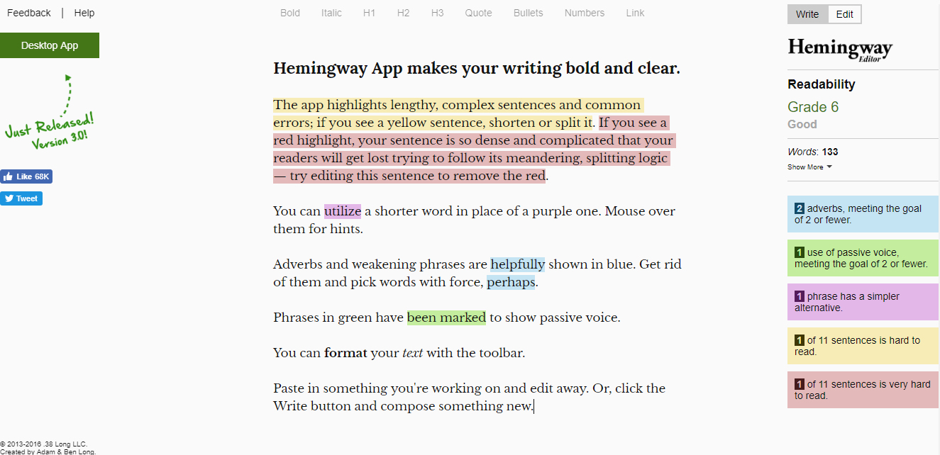 Hemingway App - Content Analyzer