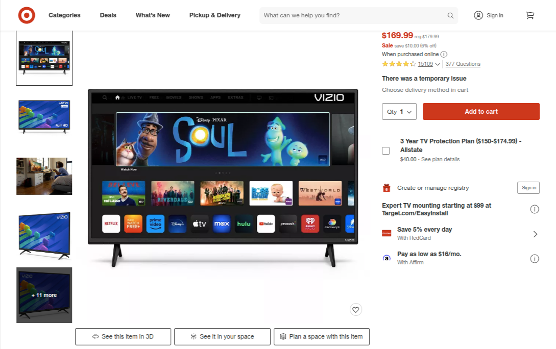 Vizio TV product page